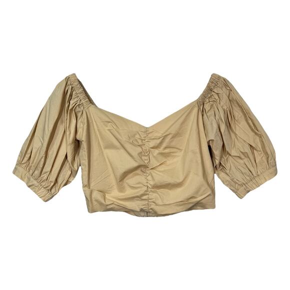 Mango MNG Off Shoulder Crop Top Flared Poplin Skirt Set XS/S New Tan Beige Maxi - Picture 3 of 14